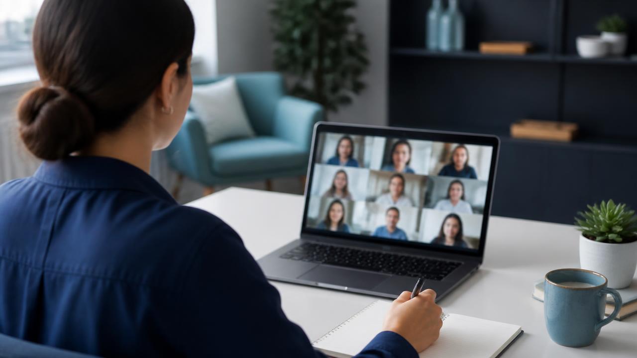 Participante suivant une classe virtuelle sur son ordinateur portable