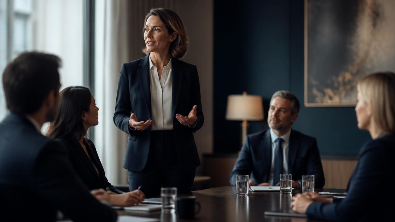 Dirigeante s'adressant à son comité de direction